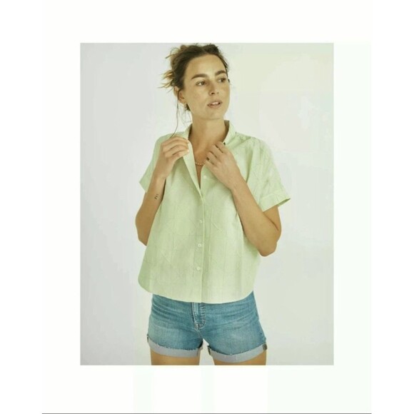Madewell Hilltop Shirt Geo Texture Button Down Blouse Mint Green sz Small Cotton - Picture 1 of 11